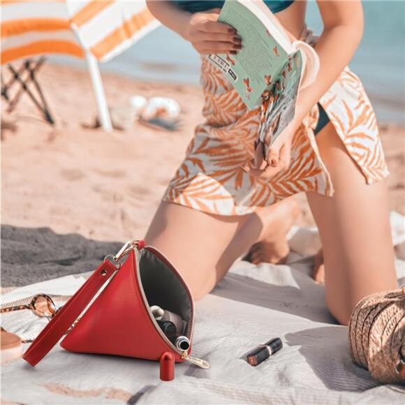 Women triangle clutch wallet wristlet purse synthetic leather small handbag - Picture 4 of 7